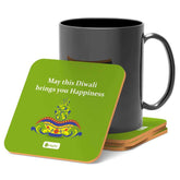 Illuminated Oil Diya Lamp with Colorful Floral Design Green Coasters